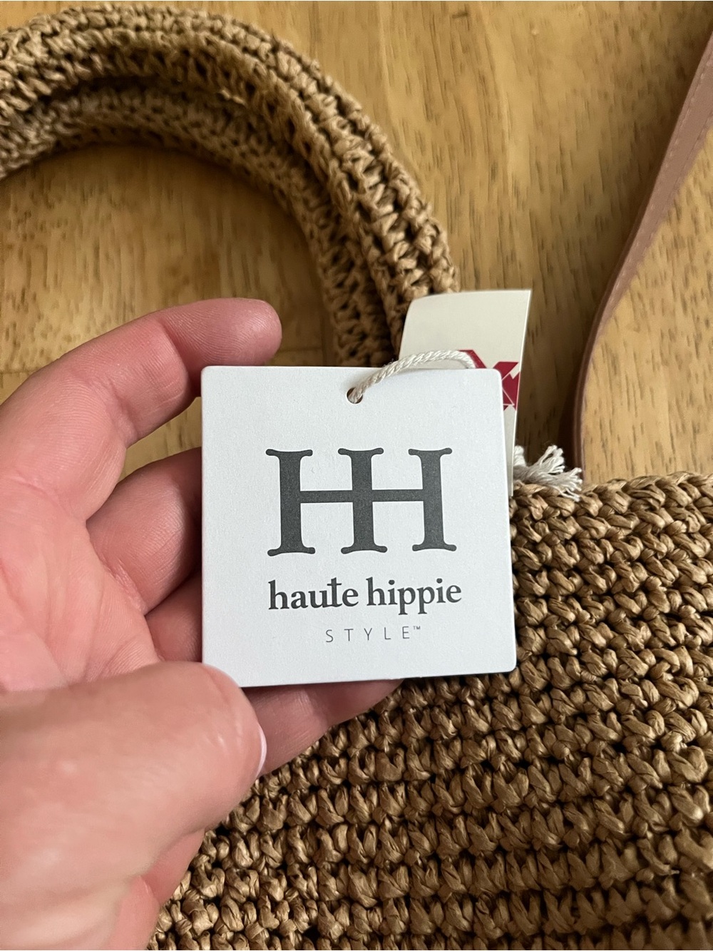 Brand new with tags Haute Hippie light tan woven hand bag with shoulder strap - Picture 2 of 6